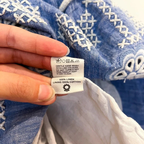 Innika Choo Denim Embroidered Tie Strap Pleated Designer Swing Mini Dress 2/M - Picture 10 of 10